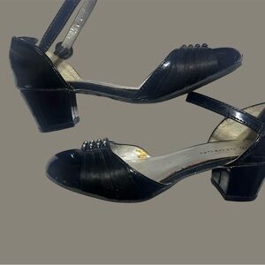 George Shiny Black Kids Dress Shoes with Beaded Strap